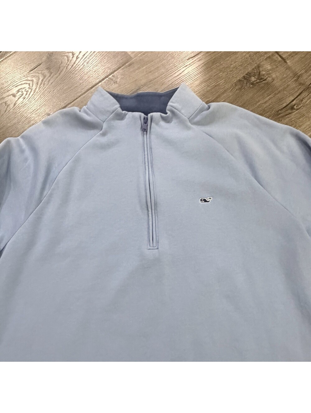 Vineyard Vines Mens XL Saltwater Quarter Zip Pullover Light Blue Cotton Blend